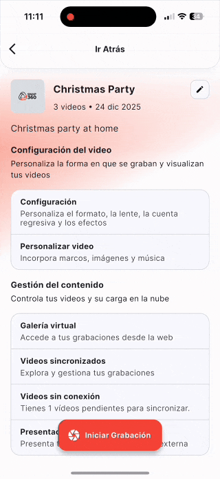 Compartir vídeos desde la galería de Snap360 en iPhone y Android