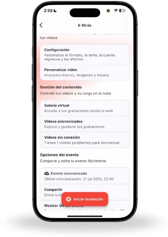 Galería local de Snap360 con los vídeos pendientes de sincronizar