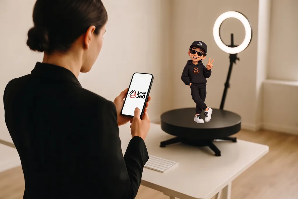 Mila Moretti die de Snap360App bedient naast een 360-platform met Snappy en de ringlamp