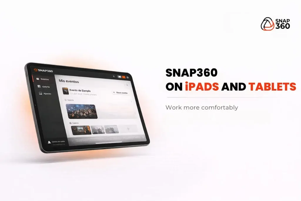 Snap360 на iPad со списком мероприятий и галереей события