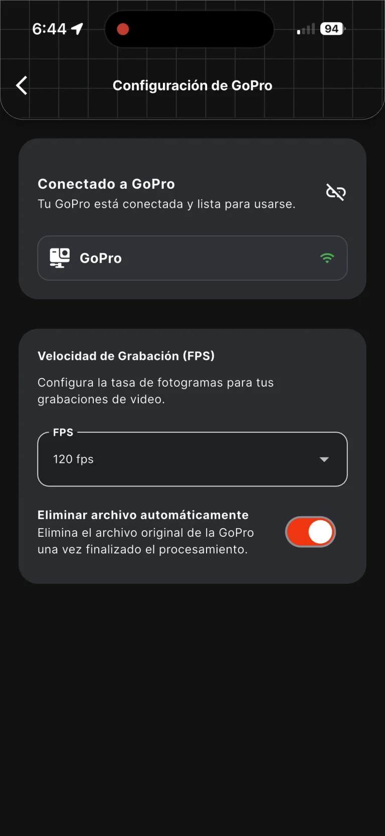Paso 7 para conectar la GoPro: configuración con la cámara conectada por wifi