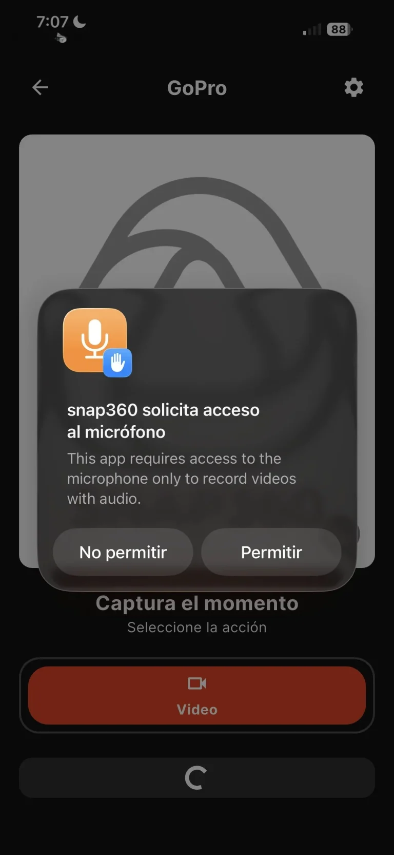 Paso 9 para conectar la GoPro: permiso de micrófono