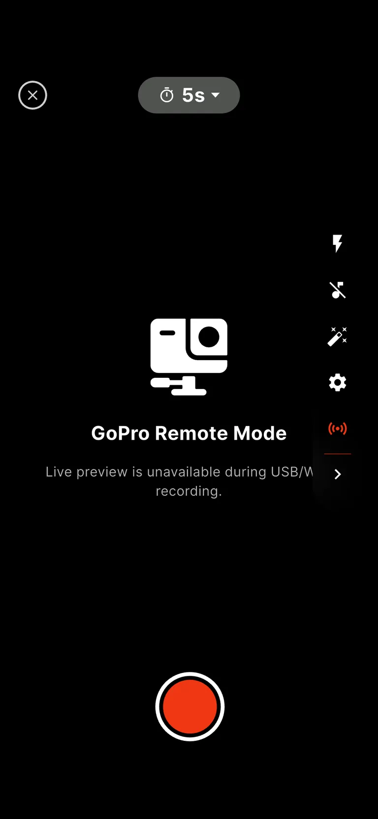 A tela de gravação do Snap360 sem a mensagem de dica