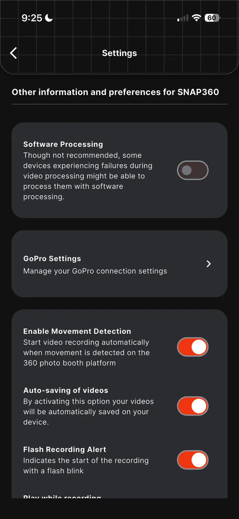 GoPro সংযোগ, ধাপ 3: Snap360 অ্যাপের সেটিংস