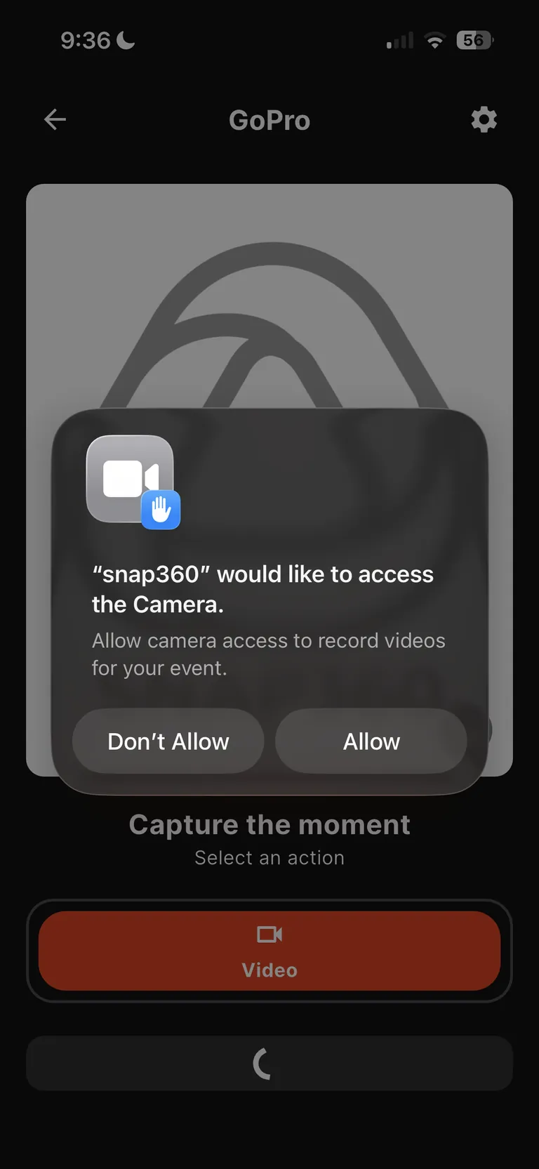 Dando permissão de câmera antes de gravar com o Snap360